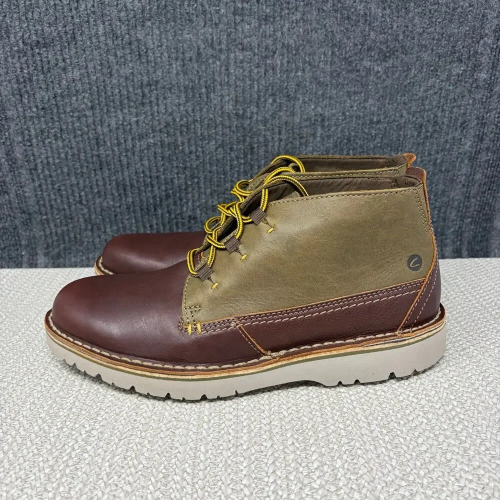 NEW Clarks Eastford Mid Chukka Boots Olive Dark Brown Leather Men’s 9.5 M